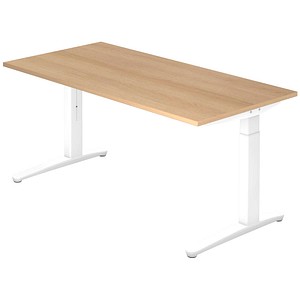 4032062169483 - eurokraft pro ANNY - Schreibtisch mit C-Fußgestell höhenverstellbar 650 - 850 mm Breite 1600 mm Eiche   weiß