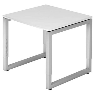 4032062156735 - HAMMERBACHER RS08 höhenverstellbarer Schreibtisch weiß quadratisch O-Fuß-Gestell silber 800 x 800 cm