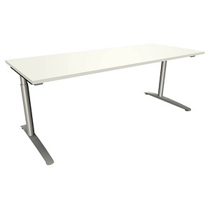 4260672330041 - fm fastline höhenverstellbarer Schreibtisch weiß rechteckig C-Fuß-Gestell Rundrohr silber 2000 x 800 cm