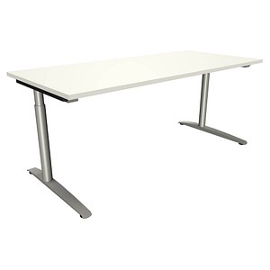 4260672330171 - fm fastline höhenverstellbarer Schreibtisch weiß rechteckig C-Fuß-Gestell Rundrohr silber 1800 x 800 cm