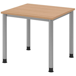 HAMMERBACHER HS08 höhenverstellbarer Schreibtisch eiche quadratisch, 4-Fuß-Gestell silber 80,0 x 80,0 cm