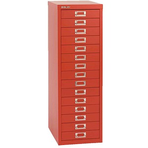 Bisley Schubladenschrank MultiDrawer? 39er Serie L3915670, Stahl, 15 Schubladen (Vollauszug), A4, 27,9 x 86 x 38 cm, rot 5020073742923