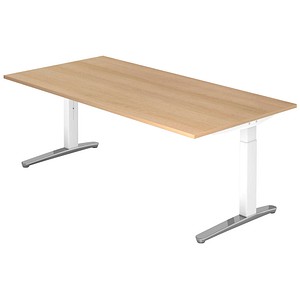 Hammerbacher Schreibtisch VXB, manuell höhenverstellbar, 85cm (H), 200x100cm (BxT), eiche / weiß 4032062170922 Hammerbacher 5 Stück