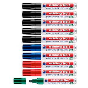 4004764426898 - edding Permanentmarker No1 Farbs 10s Permanentmarker 5x schwarz 2x blau 2x rot 1x grün 10 - 50 mm