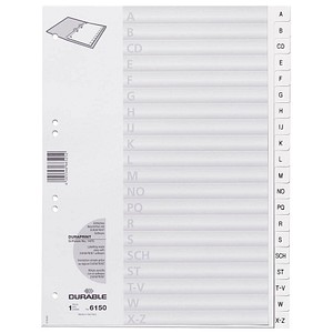 Durable Kunststoffregister 6150 02, A bis Z, A4, 120µm, weiße Taben, 20-teilig 4005546665252 Durable