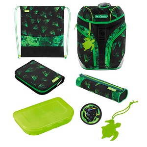 herlitz Schulranzen-Set SoftLight GREENline Explorer Kunstfaser grün, schwarz