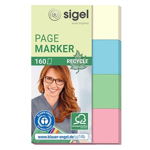 Sigel Haftmarker HN604, Recycle, 50x80mm, 4-farbig sortiert, ohne, rechteckig 4004360895760 Sigel 160 Stück