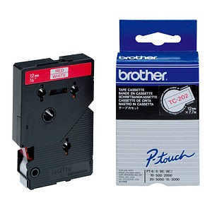 brother Schriftband TC-202 TC202, 12 mm rot auf weiß