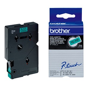 brother Schriftband TC-701 TC701, 12 mm schwarz auf grün