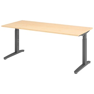 4032062172551 - eurokraft pro ANNY - Schreibtisch mit C-Fußgestell höhenverstellbar 650 - 850 mm Breite 1800 mm Ahorn-Dekor   graphit