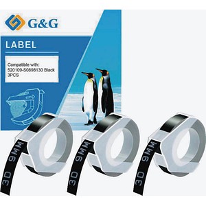 6941881238424 - Prägebänder 3D ersetzt Dymo S0847730 20622 9 mm weiß auf schwarz 3 Set