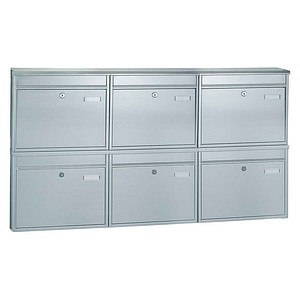 Briefkastenanlage mit 6 Briefkästen ohne Ständer H 635 x B 1160 x T 125 mm Edelstahl