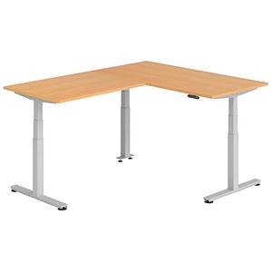 Hammerbacher Sitz-Steh-Schreibtisch VXDSM, elektrisch höhenverstellbar, 127cm (H), 200x160cm (BxT), buche / silber 4032062327500 Hammerbacher 6 Stück