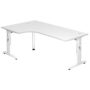 HAMMERBACHER OS 82 höhenverstellbarer Schreibtisch weiß L-Form,  C-Fuß-Gestell weiß 200,0 x 80,0/120,0 cm | office discount