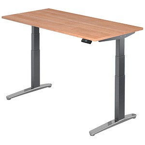 Hammerbacher Sitz-Steh-Schreibtisch VXBHM, elektrisch höhenverstellbar, 129cm (H), 160x80cm (BxT), nussbaum / graphit 4032062171721 Hammerbac 4 Stück