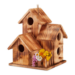 4052025310134 - Relaxdays - Vogelhaus zum Aufhängen Balkon Terrasse Garten gebranntes Holz Deko Nistkasten hbt 34x20x19 cm natur