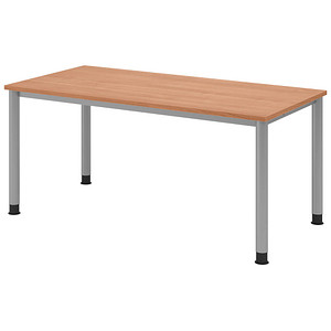 HAMMERBACHER HS16 höhenverstellbarer Schreibtisch nussbaum rechteckig, 4-Fuß-Gestell silber 160,0 x 80,0 cm