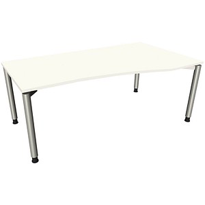 4260672330034 - fm fastline höhenverstellbarer Schreibtisch weiß Bogenform 4-Fuß-Gestell silber 1800 x 800 1000 cm