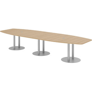 4032062315606 - HAMMERBACHER Konferenztisch KT40S eiche Tonnenform Rundrohr silber 4000 x 850 - 1300 x 740 cm