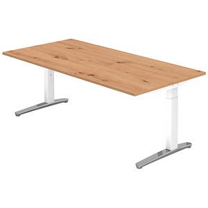 Hammerbacher Schreibtisch VXB, manuell höhenverstellbar, 85cm (H), 200x100cm (BxT), asteiche / weiß 4032062192979 Hammerbacher 5 Stück