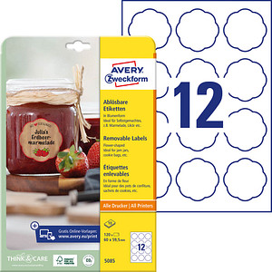 4004182050859 - AVERY® Zweckform Klebeetiketten blanko 60 x 595 mm 120 Stück Blumenform für alle Drucker