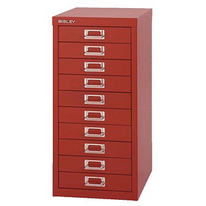 Bisley Schubladenschrank MultiDrawer? 29er Serie L2910670, Stahl, 10 Schubladen (Vollauszug), A4, 27,9 x 59 x 38 cm, rot 5020073705904