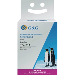 6934974116204 - Schriftband kompatibel zu Brother Beschriftungsband TZe-211 selbstklebend weiß schwarz Kunststoff laminiert L 8 m x B 6 mm