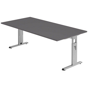 Hammerbacher Schreibtisch VOS, manuell höhenverstellbar, 85cm (H), 200x100cm (BxT), graphit / silber 4032062323236 Hammerbacher 4 Stück