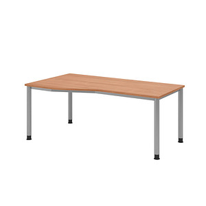 HAMMERBACHER HS18 höhenverstellbarer Schreibtisch nussbaum Trapezform, 4-Fuß-Gestell silber 180,0 x 80,0/100,0 cm