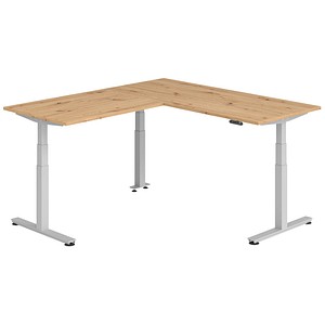 Hammerbacher Sitz-Steh-Schreibtisch VXDSM, elektrisch höhenverstellbar, 127cm (H), 200x180cm (BxT), asteiche / silber 4032062327296 Hammerbac 6 Stück