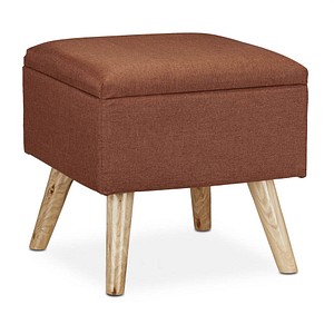 4052025913632 - Hocker mit Stauraum Kunstleinen-Bezug gepolstert Holzbeine Fußhocker mit Deckel hbt 40x40x40 cm braun - Relaxdays