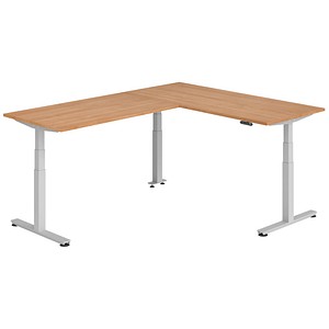 Hammerbacher Sitz-Steh-Schreibtisch VXDSM, elektrisch höhenverstellbar, 127cm (H), 240x180cm (BxT), nussbaum / silber 4032062327203 Hammerbac 7 Stück