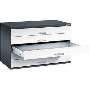 4068427436198 - Zeichnungsschrank DIN A1 5 Schubladen Höhe 760 mm schwarzgrau   verkehrsweiß C+P