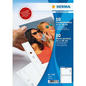 10 HERMA Fotosichthüllen Fotophan 13x18 cm weiß genarbt