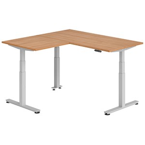 Hammerbacher Sitz-Steh-Schreibtisch VXDSM, elektrisch höhenverstellbar, 127cm (H), 160x160cm (BxT), nussbaum / silber 4032062327609 Hammerbac 6 Stück