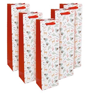 4004360768903 - 5 SIGEL Geschenktüten für Flaschen Christmas motifs watercolor Large rot weiß 100 x 350 cm