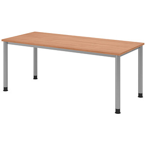HAMMERBACHER HS19 höhenverstellbarer Schreibtisch nussbaum rechteckig, 4-Fuß-Gestell silber 180,0 x 80,0 cm