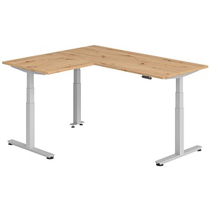 Hammerbacher Sitz-Steh-Schreibtisch VXDSM, elektrisch höhenverstellbar, 127cm (H), 160x180cm (BxT), asteiche / silber 4032062327371 Hammerbac 6 Stück