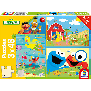 4001504564582 - Sesamstrasse Tierisch stark Puzzle 3 x 48 Teile 4001504564582 Schmidt