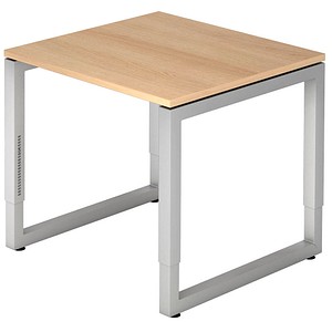 4032062163030 - HAMMERBACHER RS08 höhenverstellbarer Schreibtisch eiche quadratisch O-Fuß-Gestell silber 800 x 800 cm