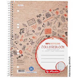 herlitz Collegeblock Recycling Kleinformat kariert mit Rand DIN A5 Innenrand, 1 St.