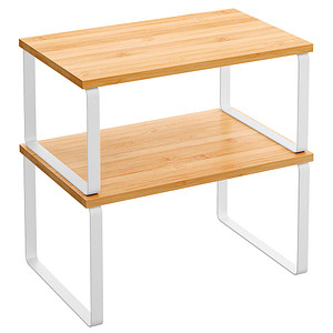 0194343025148 - Songmics - Gewürzregal 2er Set Küchenregal Küchen-Organizer erweiterbar Gewürzhalter stapelbar aus Metall und Holzwerkstoff weiß-naturfarben