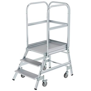 4031405501034 - Munk Podesttreppe 3 Stufen einseitig begehbar Rechteckrohr-Holme Plattform B 600 x T 800 mm Handlauf 3-seitiges Geländer max 150 kg