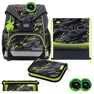 herlitz Schulranzen-Set UltraLight Wild Panther Kunstfaser anthrazit grün