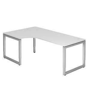 4032062156834 - HAMMERBACHER RS82 höhenverstellbarer Schreibtisch weiß L-Form O-Fuß-Gestell silber 2000 x 1200 cm