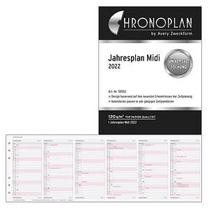 Chronoplan 50552 Kalendereinlage 2022 96x172mm Wochenplan im Midi Format Tag