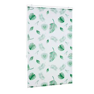 4052025904081 - Duschrollo Blätter 100x240cm Seilzugrollo f Dusche & Badewanne wasserabweisend Decke & Fenster weiß grün - Relaxdays