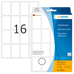 4008705106139 - HERMA Vielzwecketiketten 25x40 mm weiß Movables ablösbar Papier matt 512 St - Weiß - Abgerundetes Rechteck - Papier - Deutschland - 25 mm - 40 mm