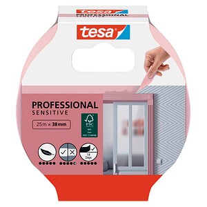 4042448150035 - Malerband tapeten – Dünnes Abdeckband für präzises Abkleben – geeignet für empfindlichen Oberflächen im Innenbereich – 25 m x 38 mm - rosa - Tesa