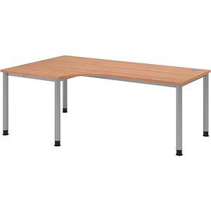 HAMMERBACHER HS82 höhenverstellbarer Schreibtisch nussbaum L-Form, 5-Fuß-Gestell silber 200,0 x 80,0/120,0 cm